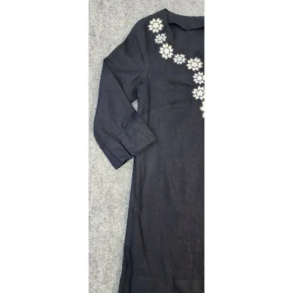 J Crew Top Womens 0 Blue Navy Linen Embroider Sequin Pullover Boho Coastal Y2K - Picture 7 of 12